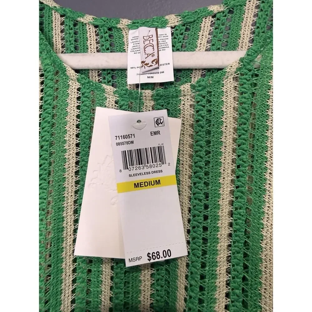 NWT Becca Crochet Retro Cabo Scoop Neck Dress Swim Cover-Up Bright Green Size M